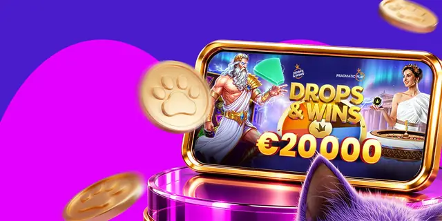 Monete con la zampa e schermo del torneo Drops & Wins